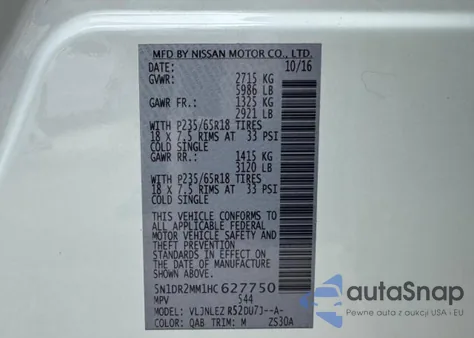 2017 Nissan Pathfinder S z USA, uszkodzony, nr VIN 5N1DR2MM1HC627750